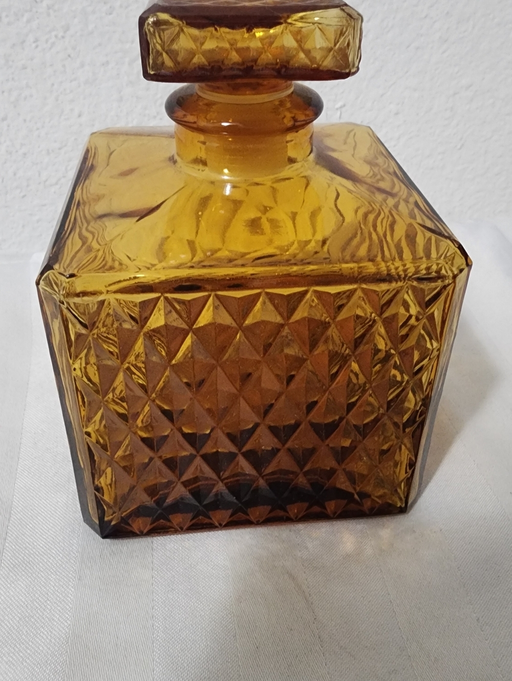 Amber Glass Decanter with Geometric Pattern - Home Accents